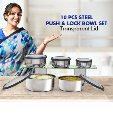 10 Pcs Steel Push & Lock Bowl Set (10PL2)