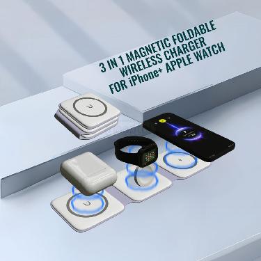 3 in 1 Magnetic Foldable Wireless Charger for iPhone + Apple Watch (MWC)