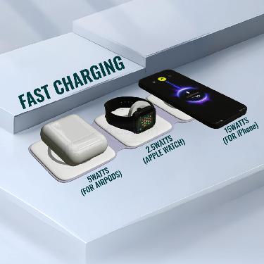3 in 1 Magnetic Foldable Wireless Charger for iPhone + Apple Watch (MWC)
