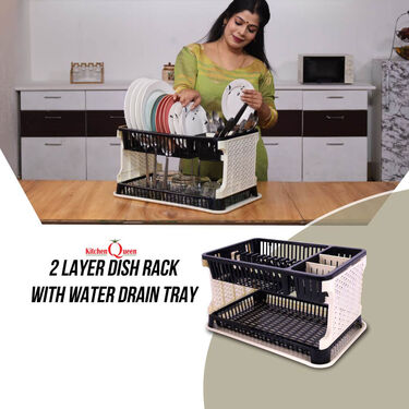 2 Layer Dish Rack With Water Drain Tray (1DR1)