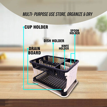 2 Layer Dish Rack With Water Drain Tray (1DR1)