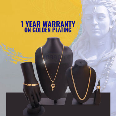 Golden Watch + 2 Chain + Trishul om & Damru Pendant + Bracelet + Ring ( MGW2CBRP3)