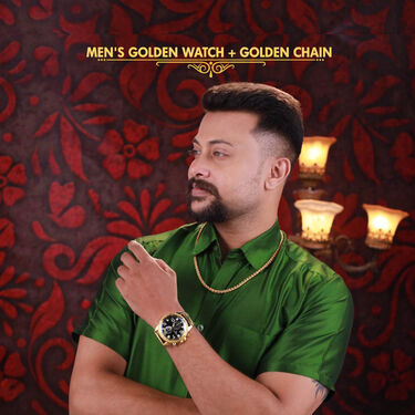 Mens Golden Watch + Golden Chain (MGWC27)