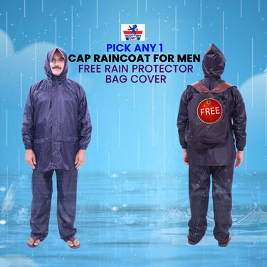 Pick Any 1 Cap Raincoat For Men By Scottish Club With Free Rain Protector Bag Cover (RCB2)