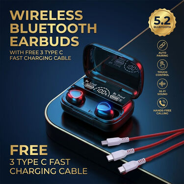 Wireless Bluetooth Earbuds With Free 3 Type C Fast Charging Cable (TWS61)