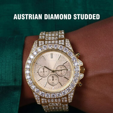 Mens Golden Watch + Ladies Watch + 2 Chain (MLGW2C2)