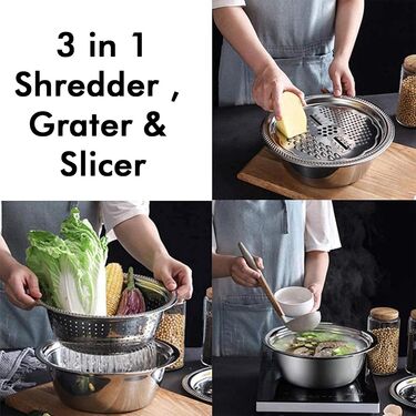 Stainless Steel Strainer With 3 In 1 Slicer, Dicer And Grater (3CGS1)