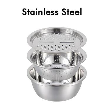 Stainless Steel Strainer With 3 In 1 Slicer, Dicer And Grater (3CGS1)