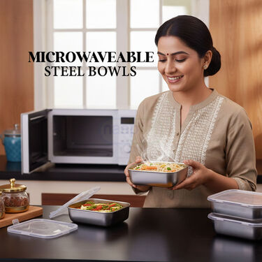 Pack of 4 Steel Microwavesafe Food Containers (4SMC1)
