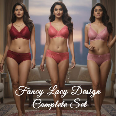 Pack of 3 Elegant Designer Lace Bra And Panty Set (3BP3)