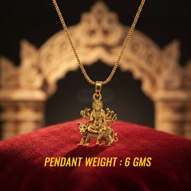 Golden Maa Durga Sherawali Mata Rani Pendant with Chain (MDSPN13)