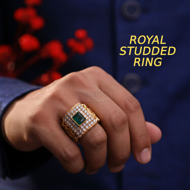 Golden Watch  + 2 Chain + Bracelet +  Maharaja Ring (MGW2CBR21)