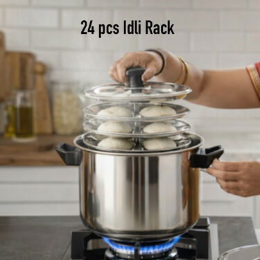 Stainless Steel Big Multi Cooker + 24 Cavity Idli Rack (1MMC3)