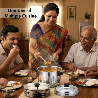 Stainless Steel Big Multi Cooker + 24 Cavity Idli Rack (1MMC3)