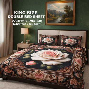 3D Royal Rose King Size Double Bed Sheet With 2 Pillow Covers (DBS36)