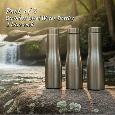 Pack of 3 Stainless Steel Water Bottles - 1 Ltr (3B10)
