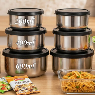 6 Stainless Steel Bowl + 6 Push & Lock Lid (12PL1)