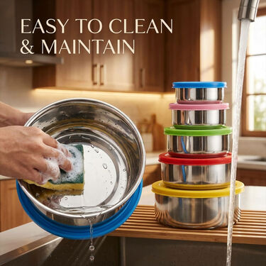 5 Pcs Airtight Stainless Steel Bowl With Multicolour Lid (5MLB1)