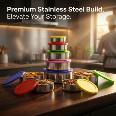 5 Pcs Airtight Stainless Steel Bowl With Multicolour Lid (5MLB1)