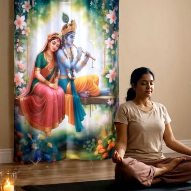 Radha Krishna Floral Bliss Curtain (CU19)