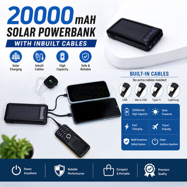20000 Mah Solar Powerbank With Inbuilt Cables (PB34A)