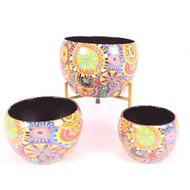 Set of 3 Designer Metal Planter Pots With Stand (3MP1)