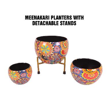 Set of 3 Designer Metal Planter Pots With Stand (3MP1)