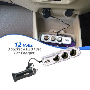 12V 3 Socket +2Fast USB Car Charger (LSSC)