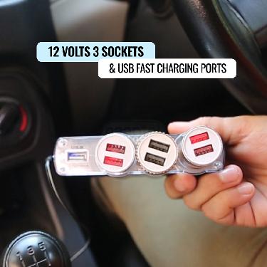 12V 3 Socket +2Fast USB Car Charger (LSSC)