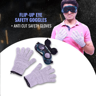 Flip-Up Eye Safety Goggles + Anti Cut Safety Gloves (HA18)