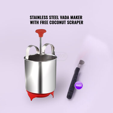12 Cavity Nonstick Appam Patra with Lid + Stainless Steel Medu Vada Maker + Free Mini Coconut Scraper (1AP1MW4)