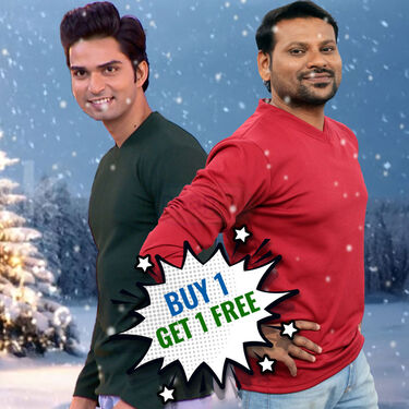 Stylish Full Sleeves V Neck T-Shirts  BOGO (2VT1)