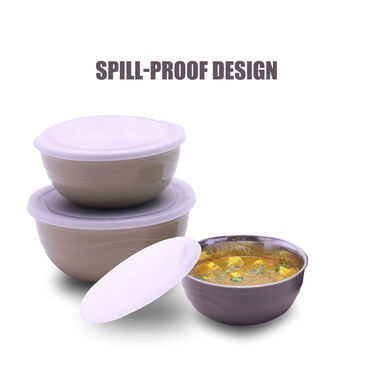 Pack of 3 Stainless Steel Bowl Set With Airtight Lids (3MB1)