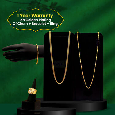 Golden Watch + 2 Chain + Bracelet + Ring  (MGW2CBR9)