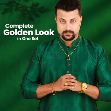 Golden Watch + 2 Chain + Bracelet + Ring  (MGW2CBR9)