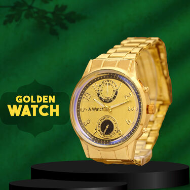 Golden Watch + 2 Chain + Bracelet + Ring  (MGW2CBR9)