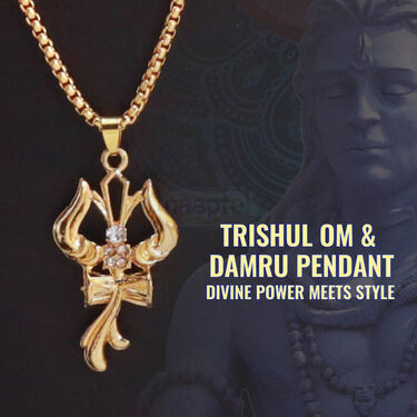 Golden Watch + 2 Chain +  Trishul om & Damru Pendant + Bracelet + Ring ( MGW2CBRP3)