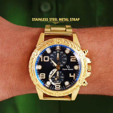 Mens Golden Watch + Golden Chain (MGWC27)