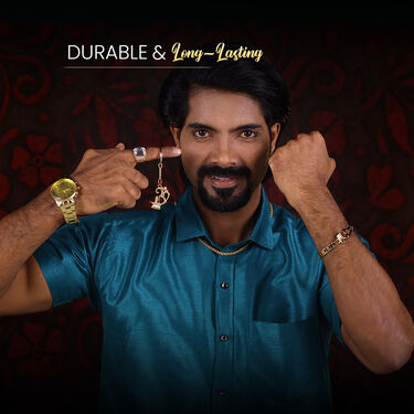 Men's  Golden Watch +  Chain +  Damru Trishul & Rudraksh Bracelet + Ring  + Om Keychain (MGWCBRK1)