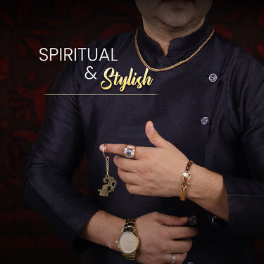 Men's  Golden Watch +  Chain +  Damru Trishul & Rudraksh Bracelet + Ring  + Om Keychain (MGWCBRK1)