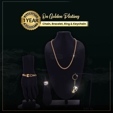 Men's  Golden Watch +  Chain +  Damru Trishul & Rudraksh Bracelet + Ring  + Om Keychain (MGWCBRK1)