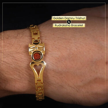 Men's  Golden Watch +  Chain +  Damru Trishul & Rudraksh Bracelet + Ring  + Om Keychain (MGWCBRK1)