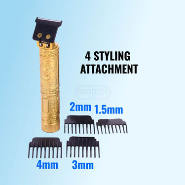 Rechargeable Mens Golden Hair Trimmer + FREE Premium Wireless Bluetooth Earpod with Charging case and LED display (PMT1WP2)
