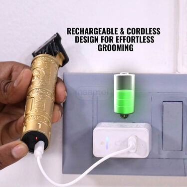 Rechargeable Mens Golden Hair Trimmer + FREE Premium Wireless Bluetooth Earpod with Charging case and LED display (PMT1WP2)
