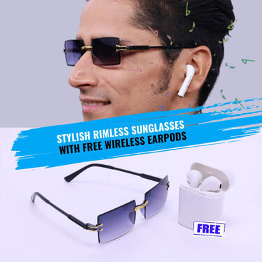 Stylish Rimless Sunglasses With Free Wireless Earpods (SGWP1)