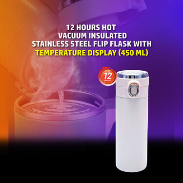 12 Hours Hot - Vacuum Insulated Stainless Steel Flip Flask With Temperature Display (450 ML) (1TFF1)